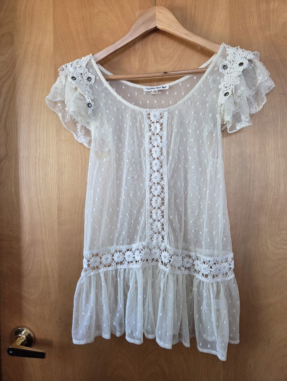 Womens Double Zero Sheer Offwhite Tunic Style Top